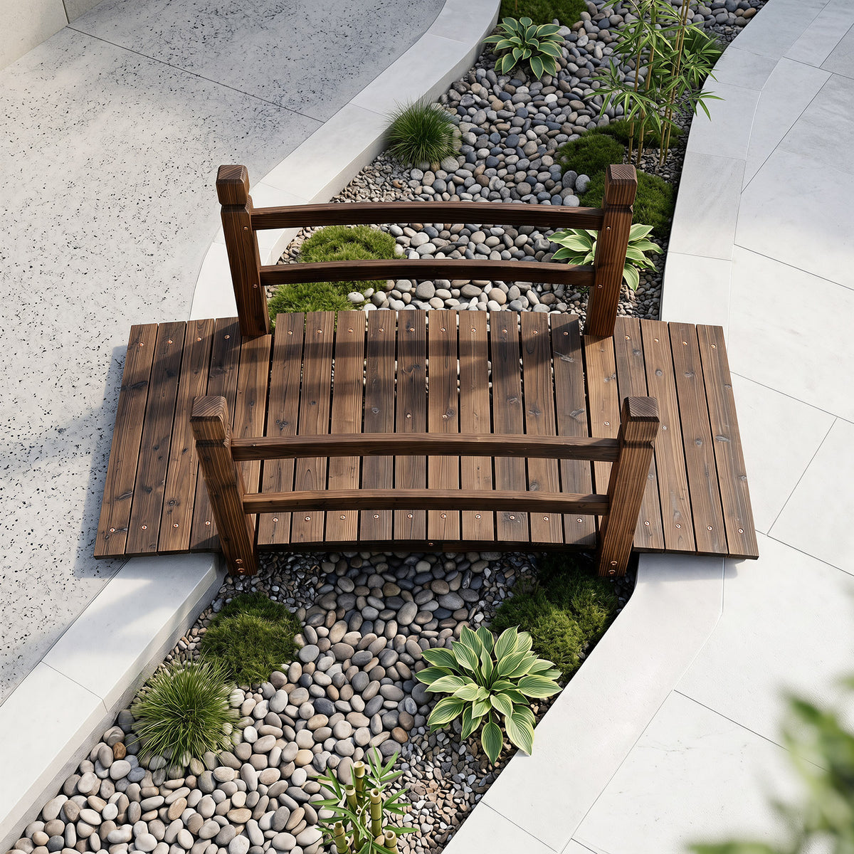 Decorative Outdoor Walkway Bridge with Railings for Farm or Backyard-Brown
