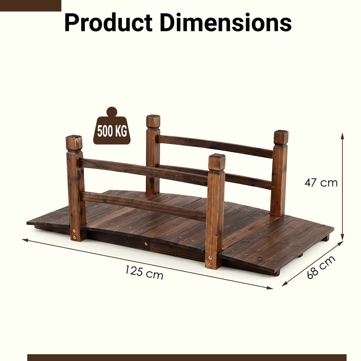 Decorative Outdoor Walkway Bridge with Railings for Farm or Backyard-Brown
