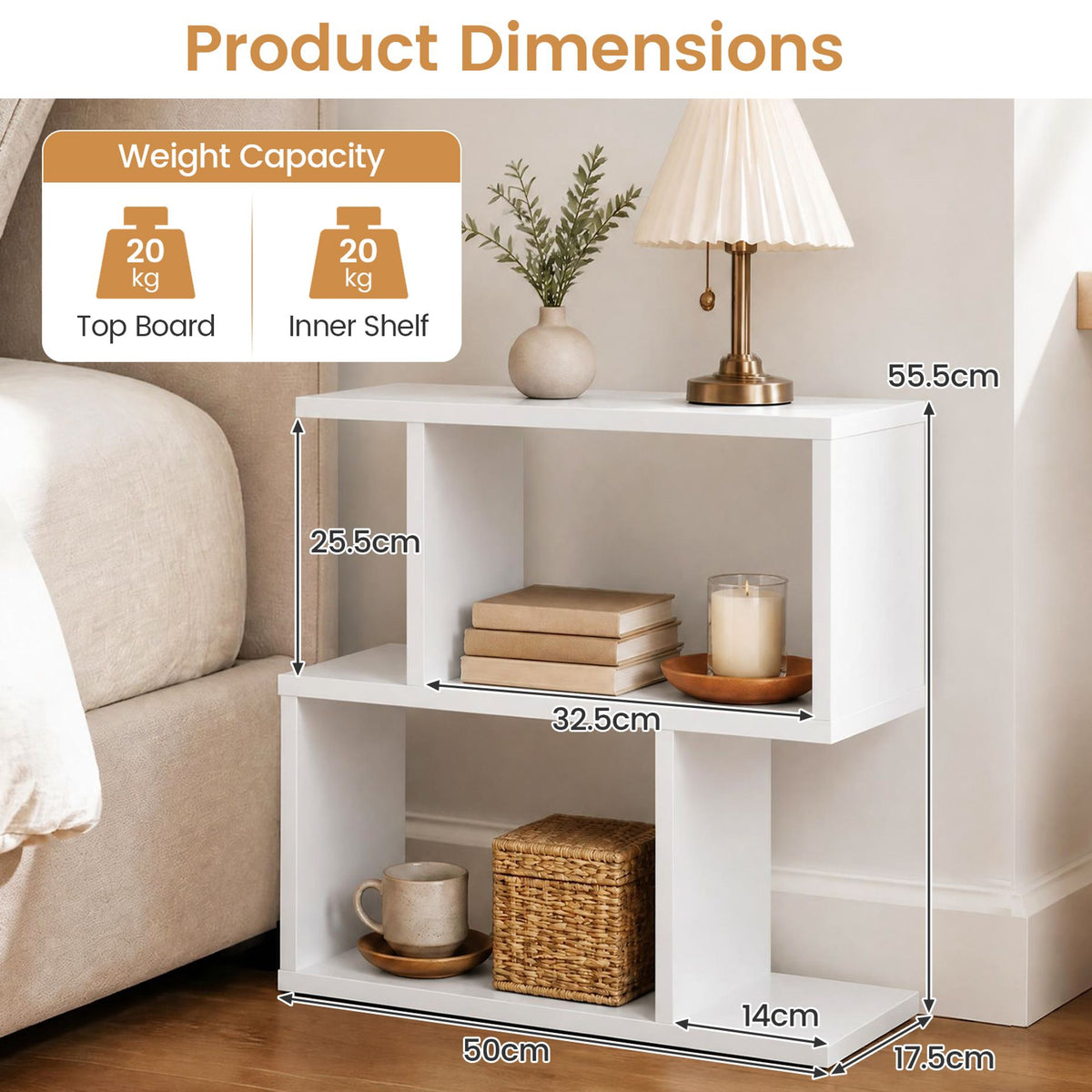 Decorative Storage Shelf Featuring Open Layout and Non-Slip Foot Pads for Entryway Living Room-White