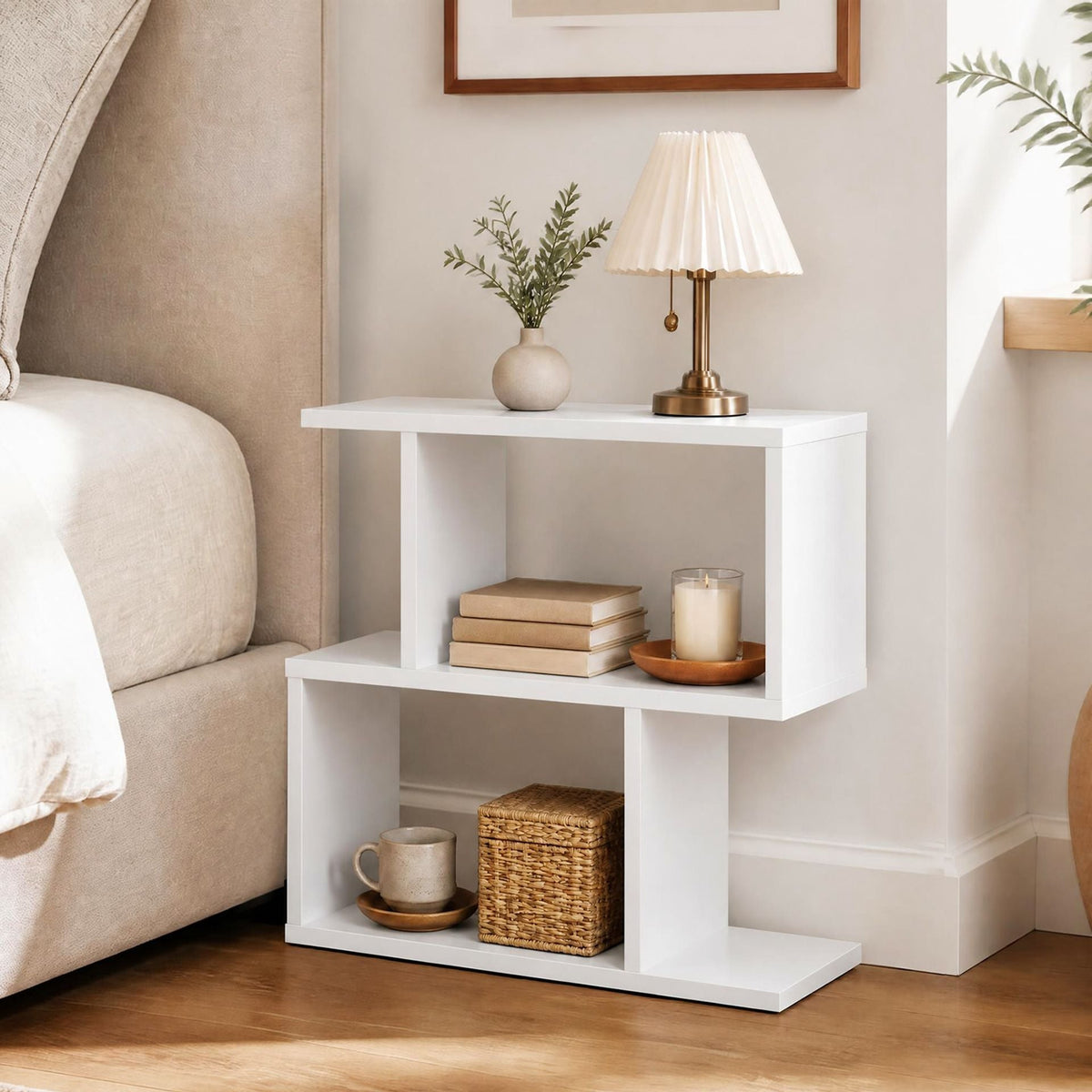 Decorative Storage Shelf Featuring Open Layout and Non-Slip Foot Pads for Entryway Living Room-White