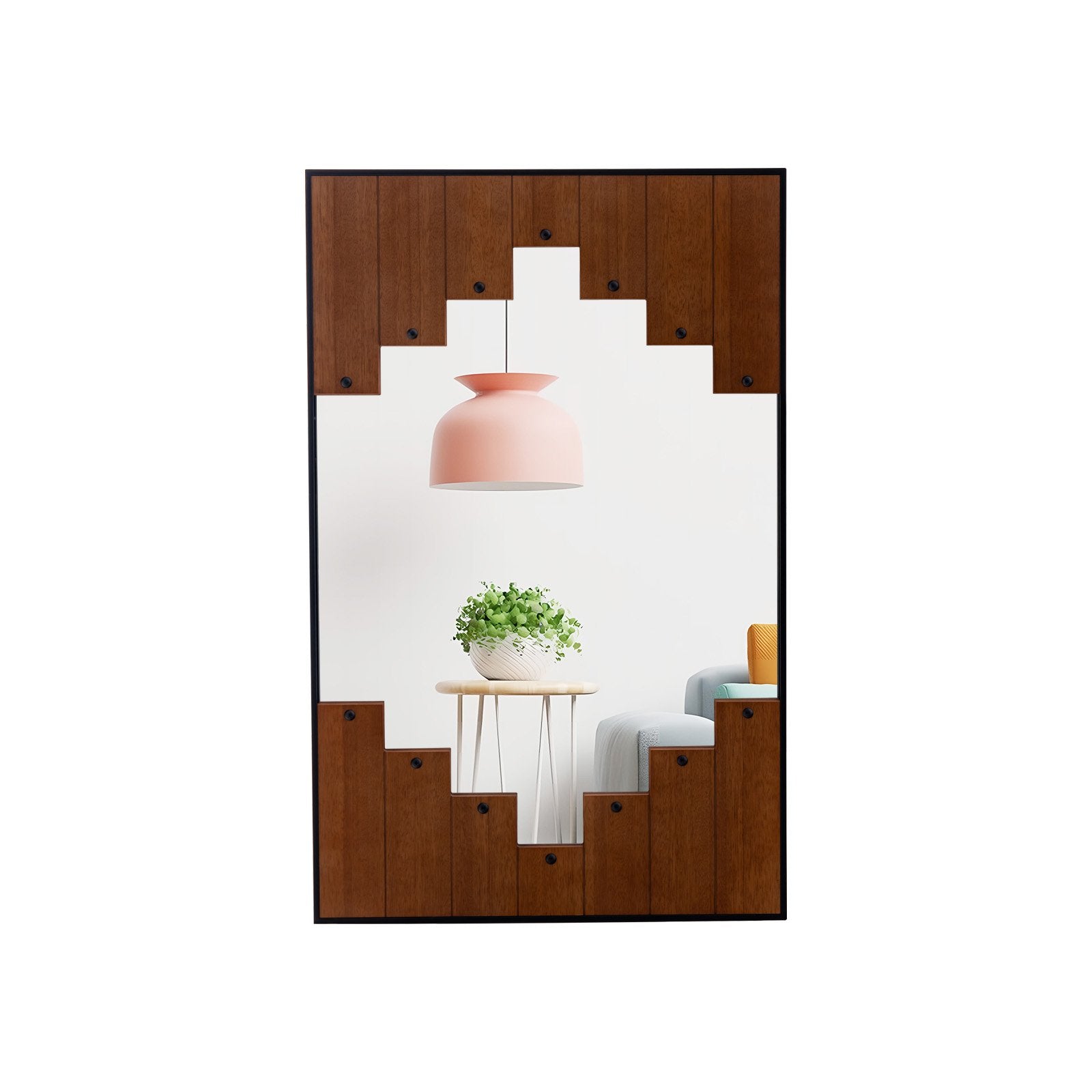 Decorative Rectangle Wall Mirror with Piano Key-Shaped Frame-Black