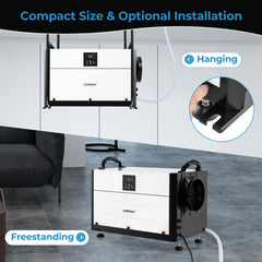 50/70L/Day Crawl Space Dehumidifier with 3 Modes and 24H Timer-Black-70L