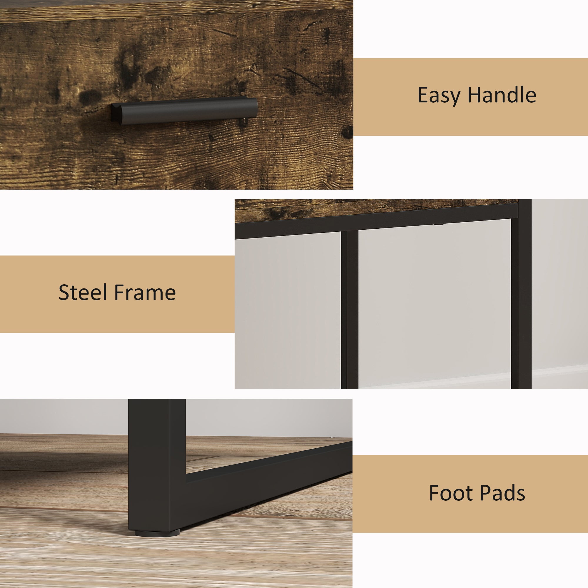 HOMCOM Modern Bedside Table - Rustic Brown