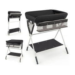 Diaper Changing Station with adjustable level and 4 universal wheels in black
