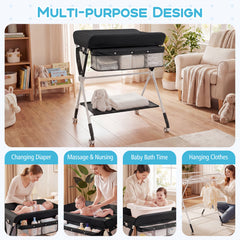 Multi-purpose design of the changing table showing different uses