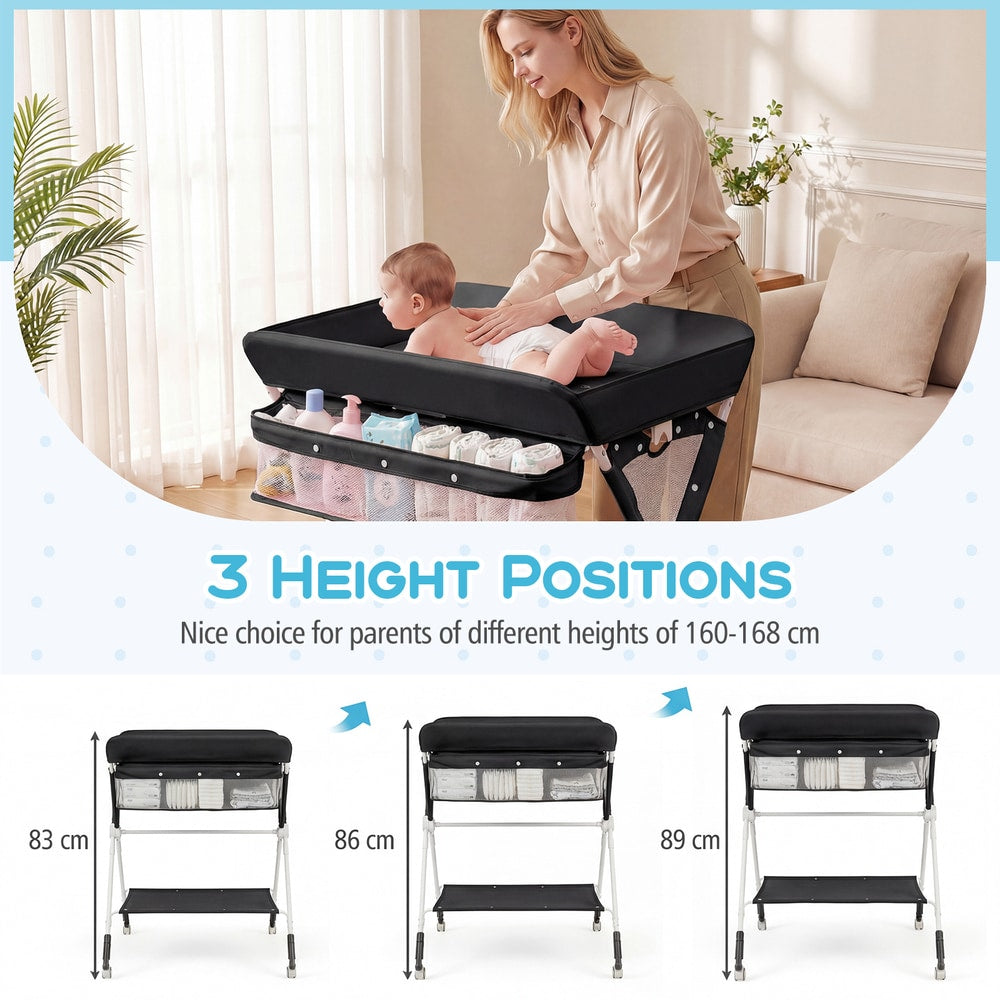 Three height positions of the changing table in a room