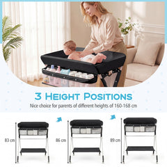 Three height positions of the changing table in a room
