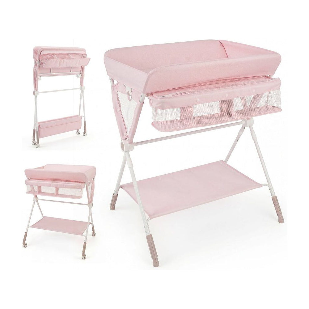 Diaper Changing Station with adjustable level and 4 universal wheels in pink
