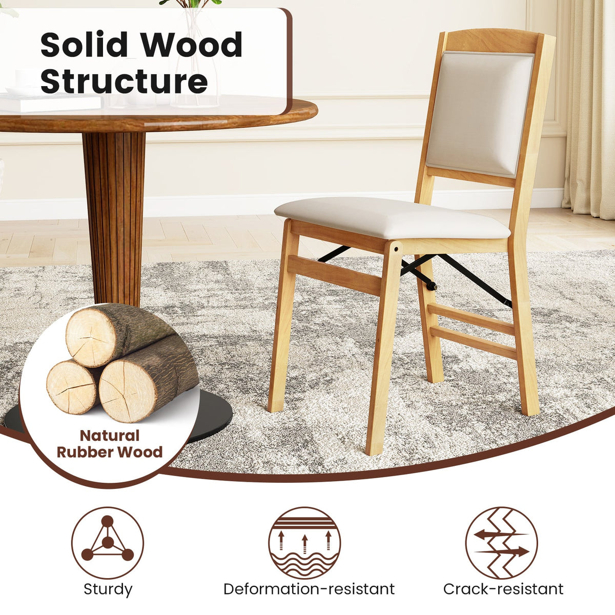 Dining Chair Set of 4 with Padded Seat and Soft Backrest-Beige
