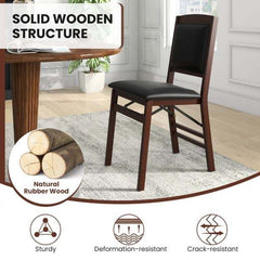 Close up of a brown dining chair with a solid wooden structure and padded seat