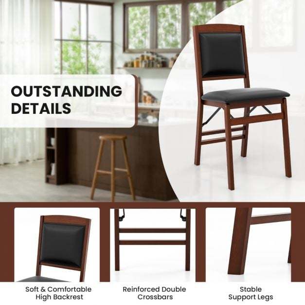 Detail shots of brown dining chairs showing soft backrest, reinforced legs and stable structure