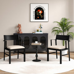 Dining Chair with Arms Set of 2 with Contoured Backrest and Padded Seat and Rubber Wood Legs- Black & Cream