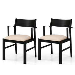 Dining Chair with Arms Set of 2 with Contoured Backrest and Padded Seat and Rubber Wood Legs- Black & Cream