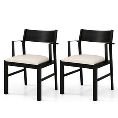 Dining Chair with Arms Set of 2 with Contoured Backrest and Padded Seat and Rubber Wood Legs-White
