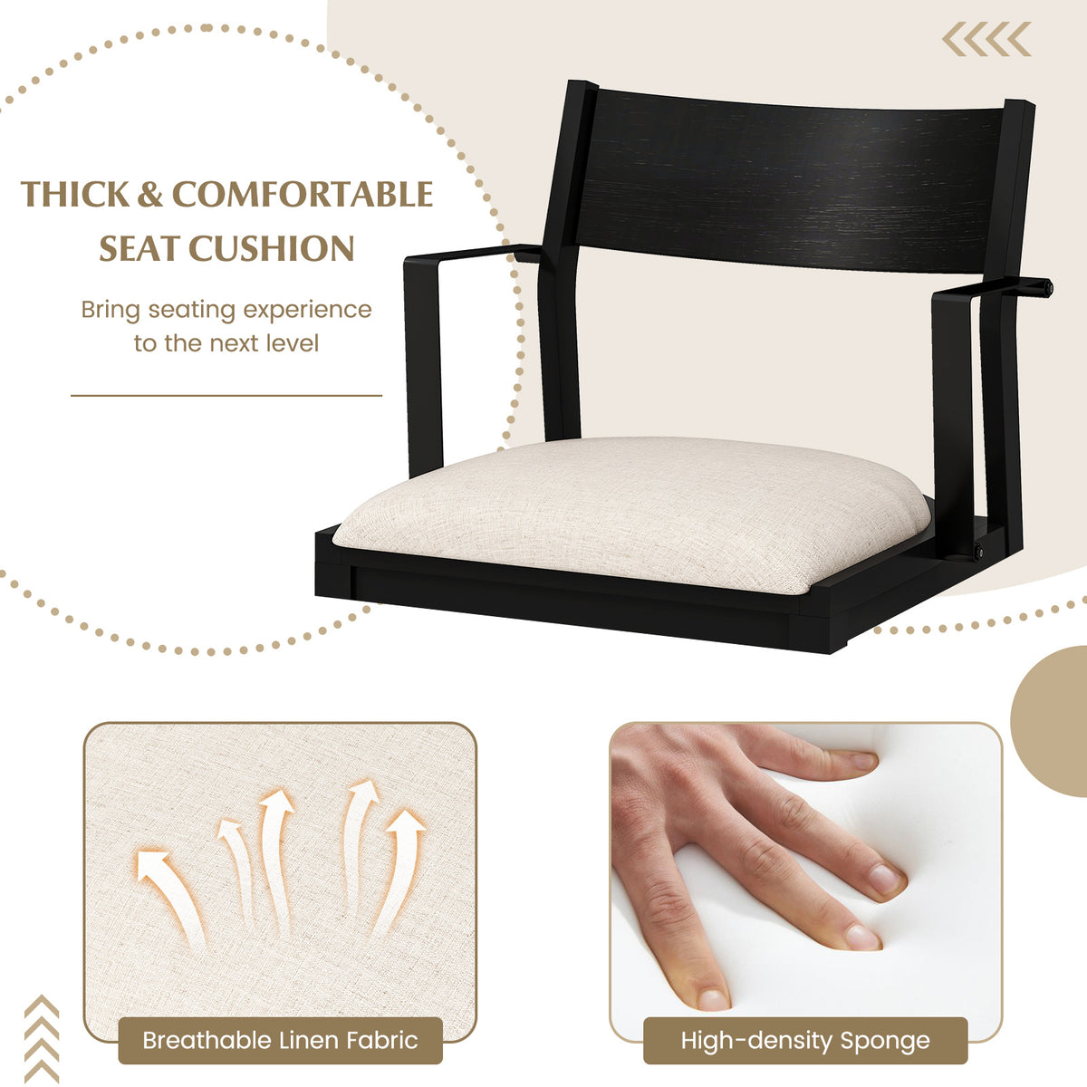 Dining Chair with Arms Set of 2 with Contoured Backrest and Padded Seat and Rubber Wood Legs-White