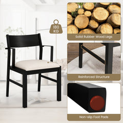 Dining Chair with Arms Set of 2 with Contoured Backrest and Padded Seat and Rubber Wood Legs-White