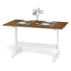 Dining Table for 4-6 People Rectangular Kitchen Table with Solid Wood Trestle Base-Walnut