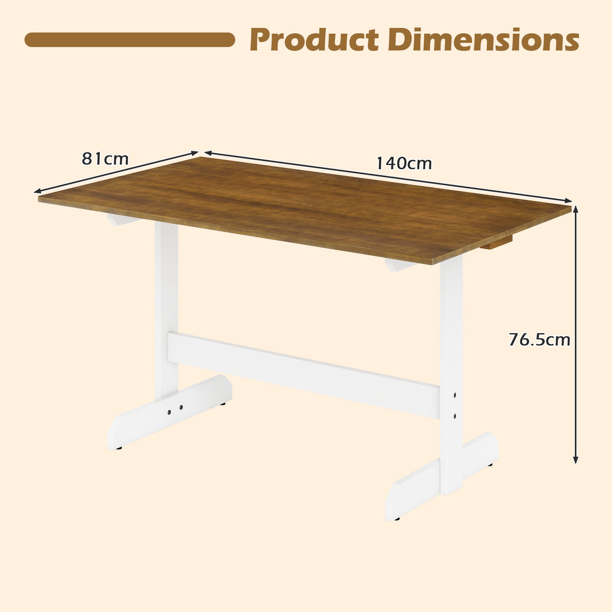 Dining Table for 4-6 People Rectangular Kitchen Table with Solid Wood Trestle Base-Walnut
