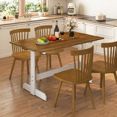 Dining Table for 4-6 People Rectangular Kitchen Table with Solid Wood Trestle Base-Walnut