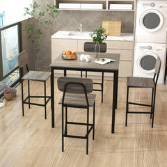 5-Piece Dining Bar Table Set for 4 Counter-Height Dining Table and 4 Bar Chairs-Grey