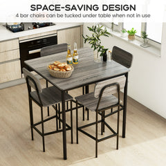 5-Piece Dining Bar Table Set for 4 Counter-Height Dining Table and 4 Bar Chairs-Grey