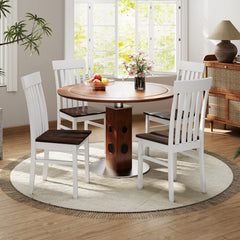 Dining Chairs Set of 2 with Hollowed Backrests and Rubber Wood Seats-Walnut & White