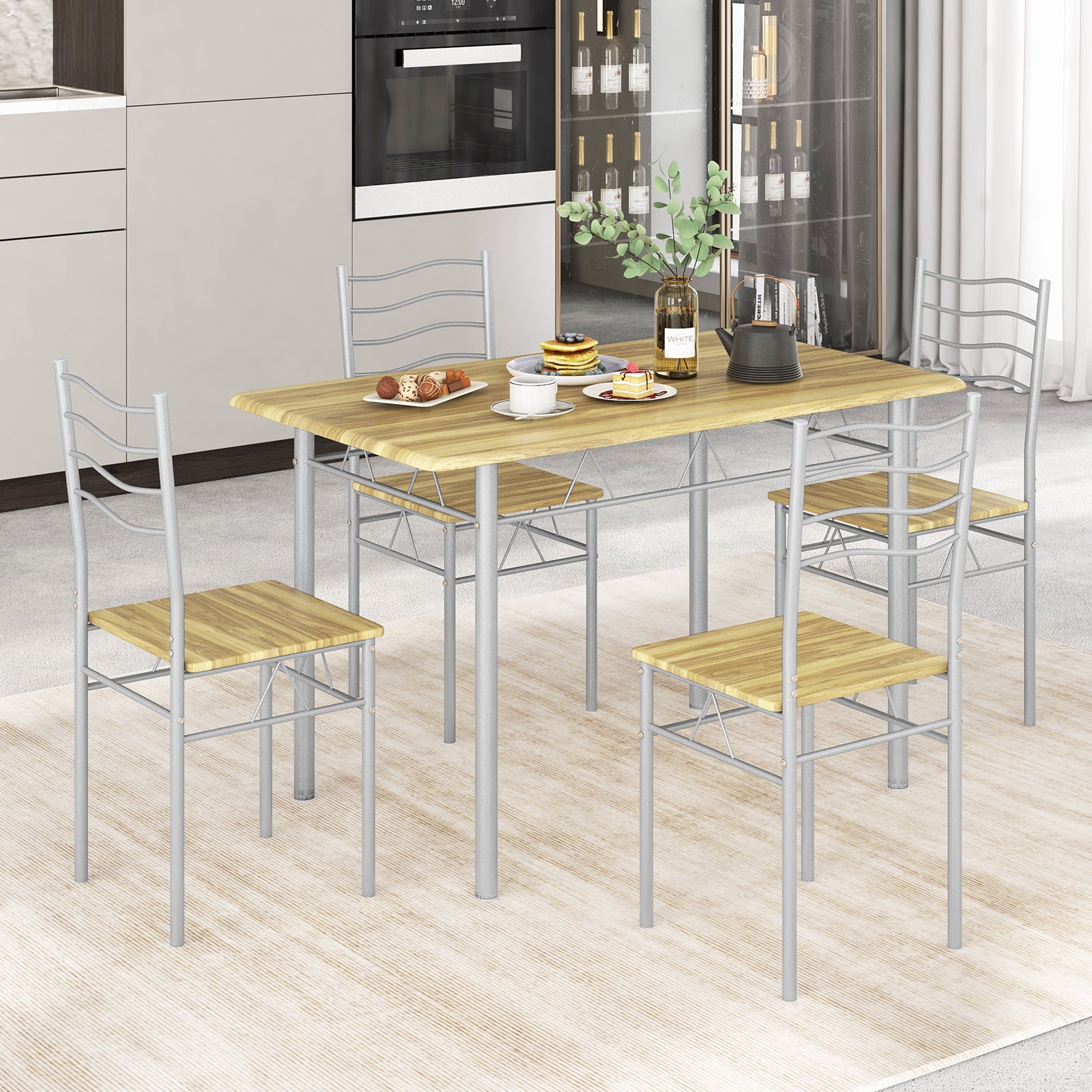 Counter Height Table with Spacious Rectangular Tabletop for Home Restaurant-Wood
