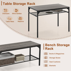 Dining Table Set for 4 with Storage Racks and Metal Frame-Grey
