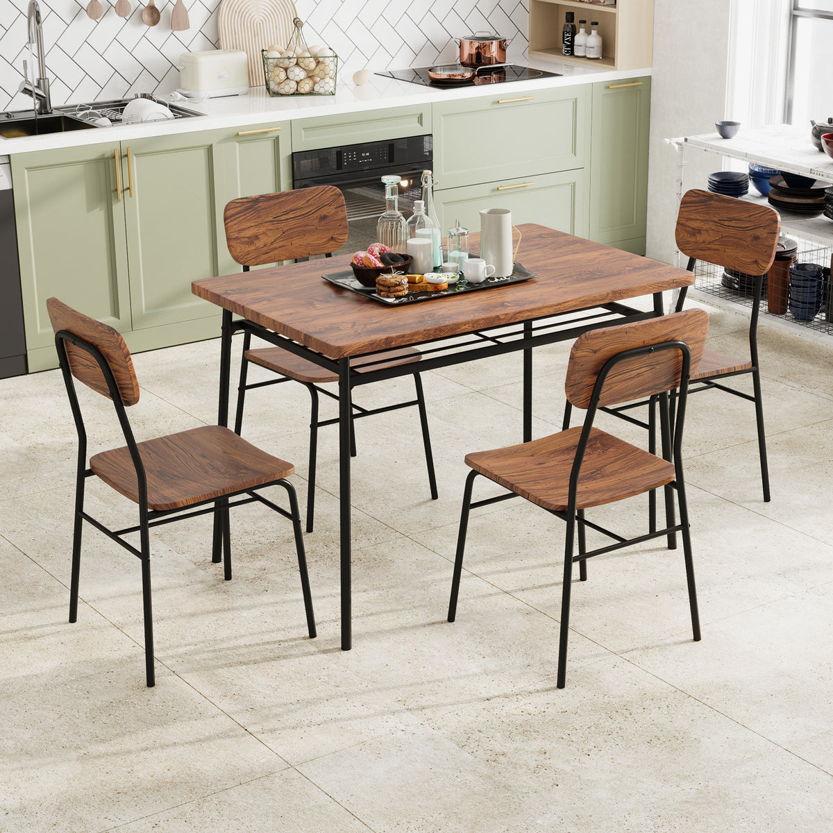 Dining Table Set for 2/4 with Metal Frame and Storage Rack-Coffee-Size 2