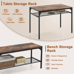 Dining Table Set for 4 with Storage Racks and Metal Frame-Rustic Brown