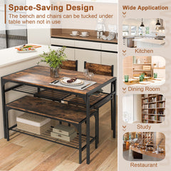 Dining Table Set for 4 with Storage Racks and Metal Frame-Rustic Brown