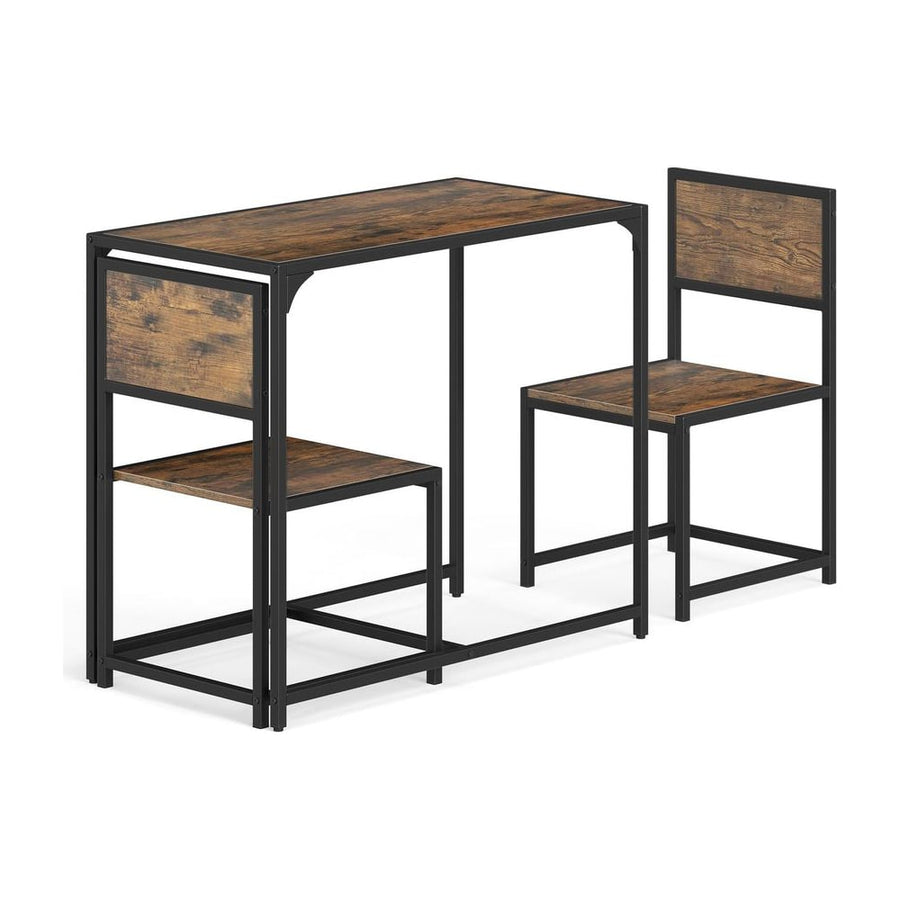 3 Piece Dining Table Set with Metal Frame and Low Back-Brown