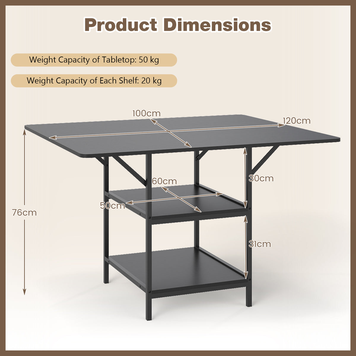 Dining Table for 4-6 Rectangular Dining Table with 2 Open Storage Shelves-Black