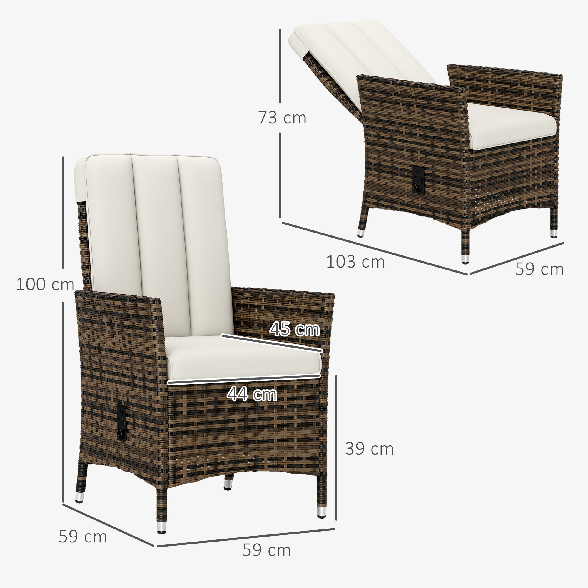 Outsunny 105√Ç¬∞-150√Ç¬∞ Reclining Rattan Chair - Cream