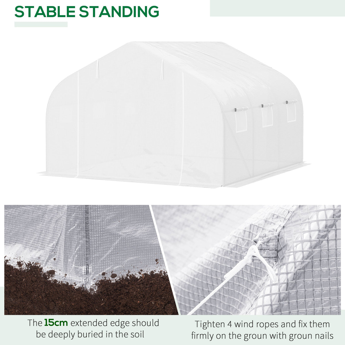 Outsunny Walk-In Polytunnel Greenhouse Warm House Garden Tunnel Shelter Plant Shed with Door and Windows, Galvanised Steel Frame, 3.5 x 3 x 2m, White
