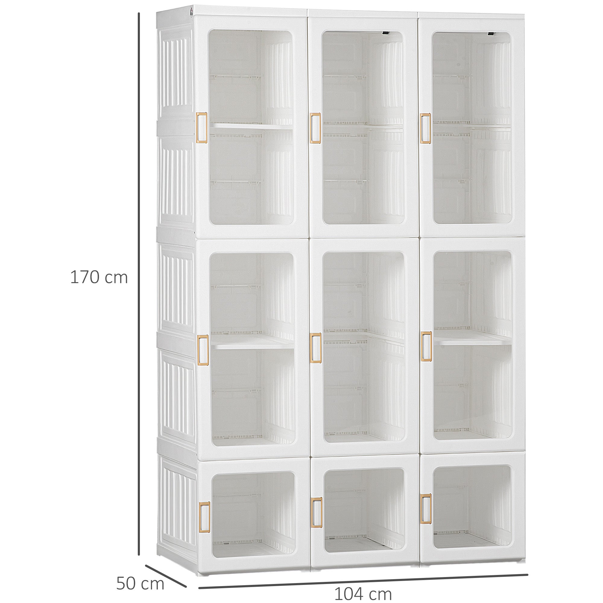 HOMCOM Portable Clothes Wardrobe for Bedroom, Foldable Clothes Organiser with Cube Storage, Hanging Rods, Magnet Doors, White