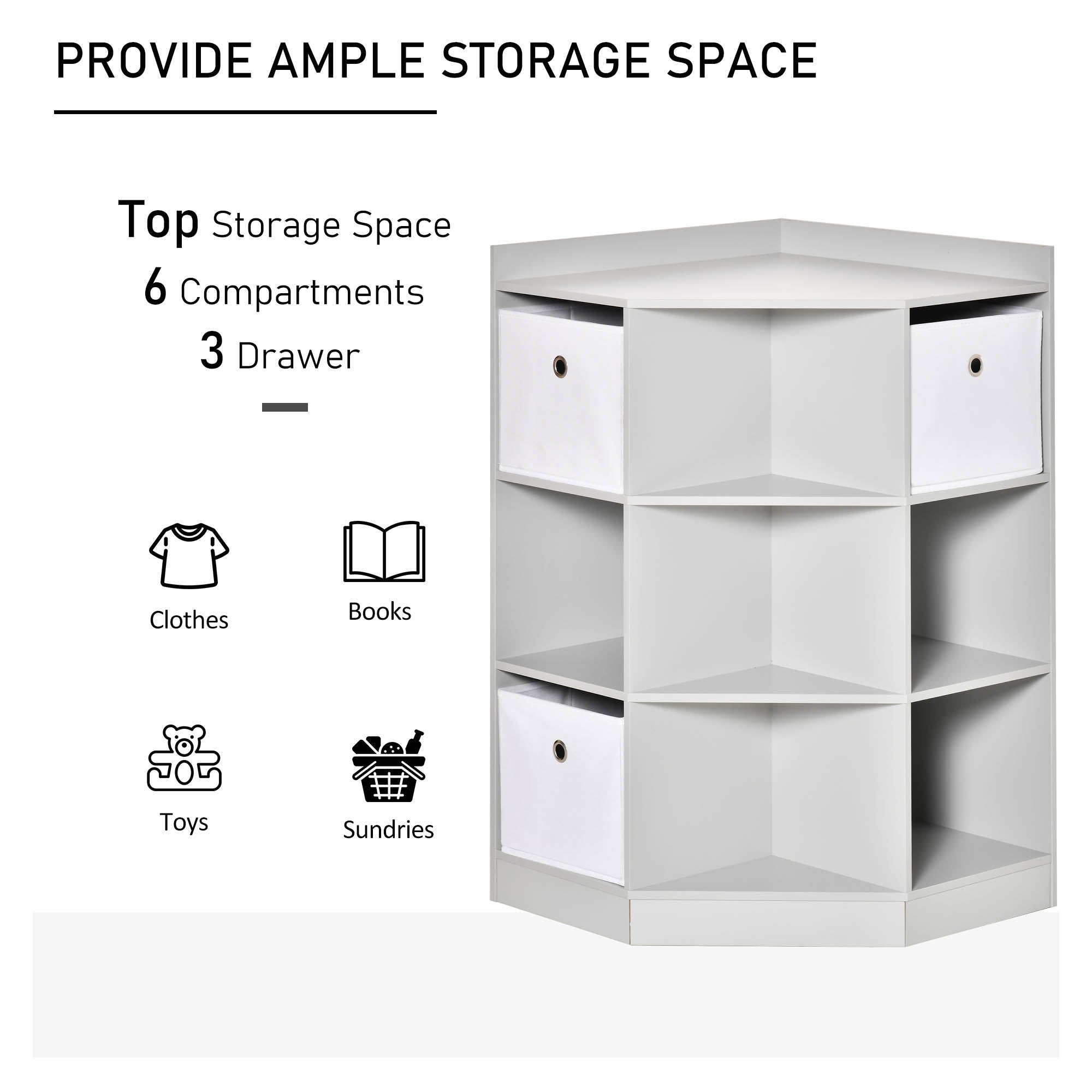 HOMCOM Kids Bookcase, 3 Tier Toy Organiser Storage Unit BookShelf with 3 Non-woven Fabric Drawers, Anti-tip Device, for Bedroom, Children's Room, Playroom, Grey