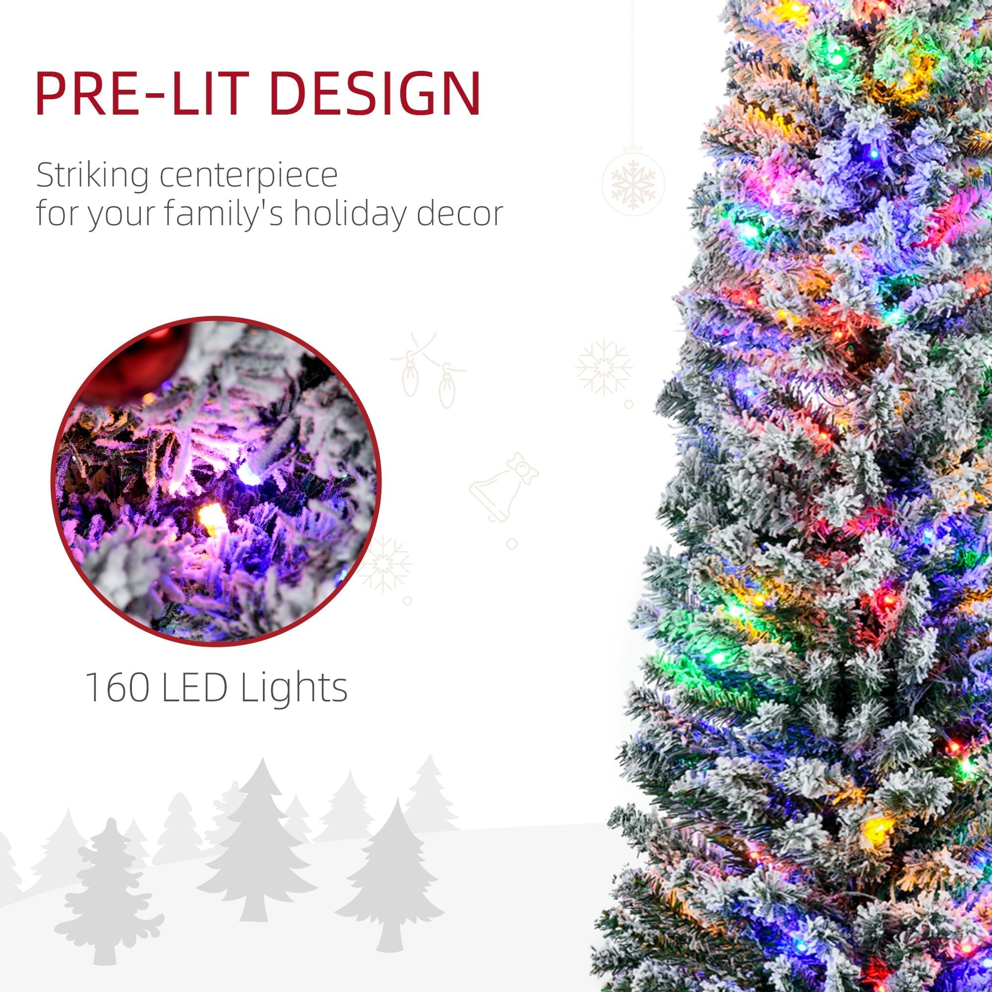 HOMCOM 6' Artificial Prelit Christmas Trees Holiday D√É¬©cor with Colourful LED Lights, Flocked Tips, Berry, Pine Cone