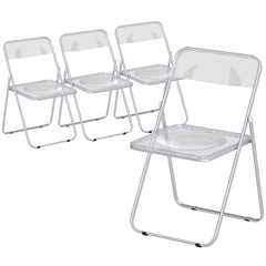 HOMCOM Foldable Chairs, Folding Chairs with Transparent Seat and Backrest, Heavy Duty Steel Frame, 47W x 48D x 75H cm, Clear