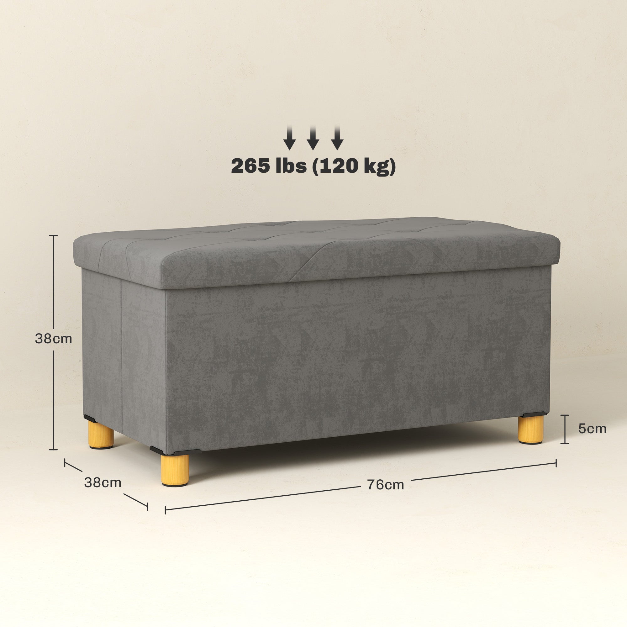 HOMCOM Velvet Upholstered Foldable Ottoman Footrest, Storage Ottoman Bench with Wood Legs for Living Room, Grey