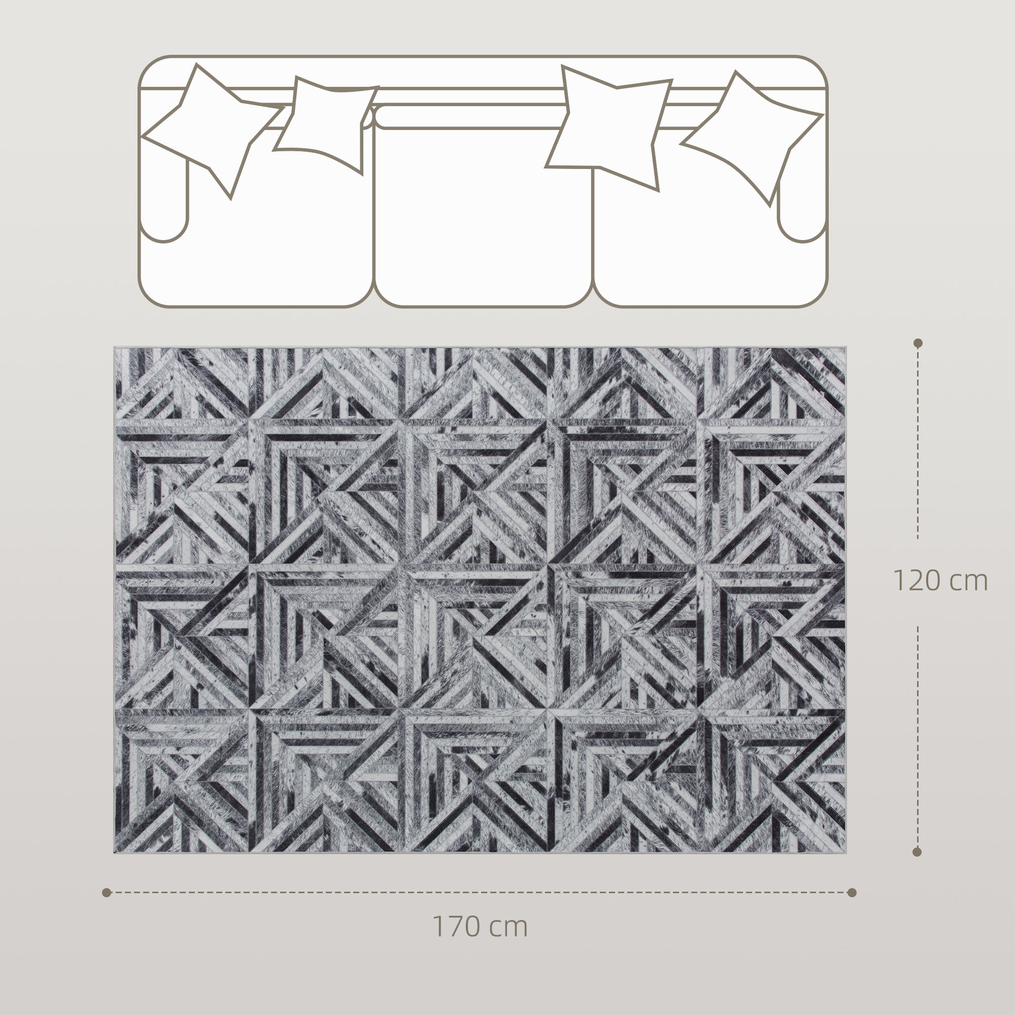 HOMCOM Modern Area Rug, Triangle Pattern Non-Slip Washable Rug, Chenille Floor Carpet for Living Room, Bedroom, Dining Room, Home Office, 170 x 120 cm, Black