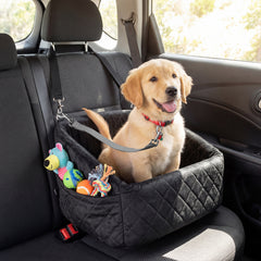 Dog Car Seat for Small Medium Pets with Safety Straps and Side Storage Pockets-Black