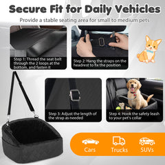 Dog Car Seat for Small Medium Pets with Safety Straps and Side Storage Pockets-Black