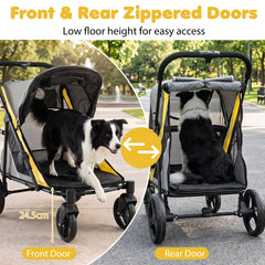 Dog Stroller for Large Dogs with One-Step Brake & Mesh Windows and Storage Bag-Yellow