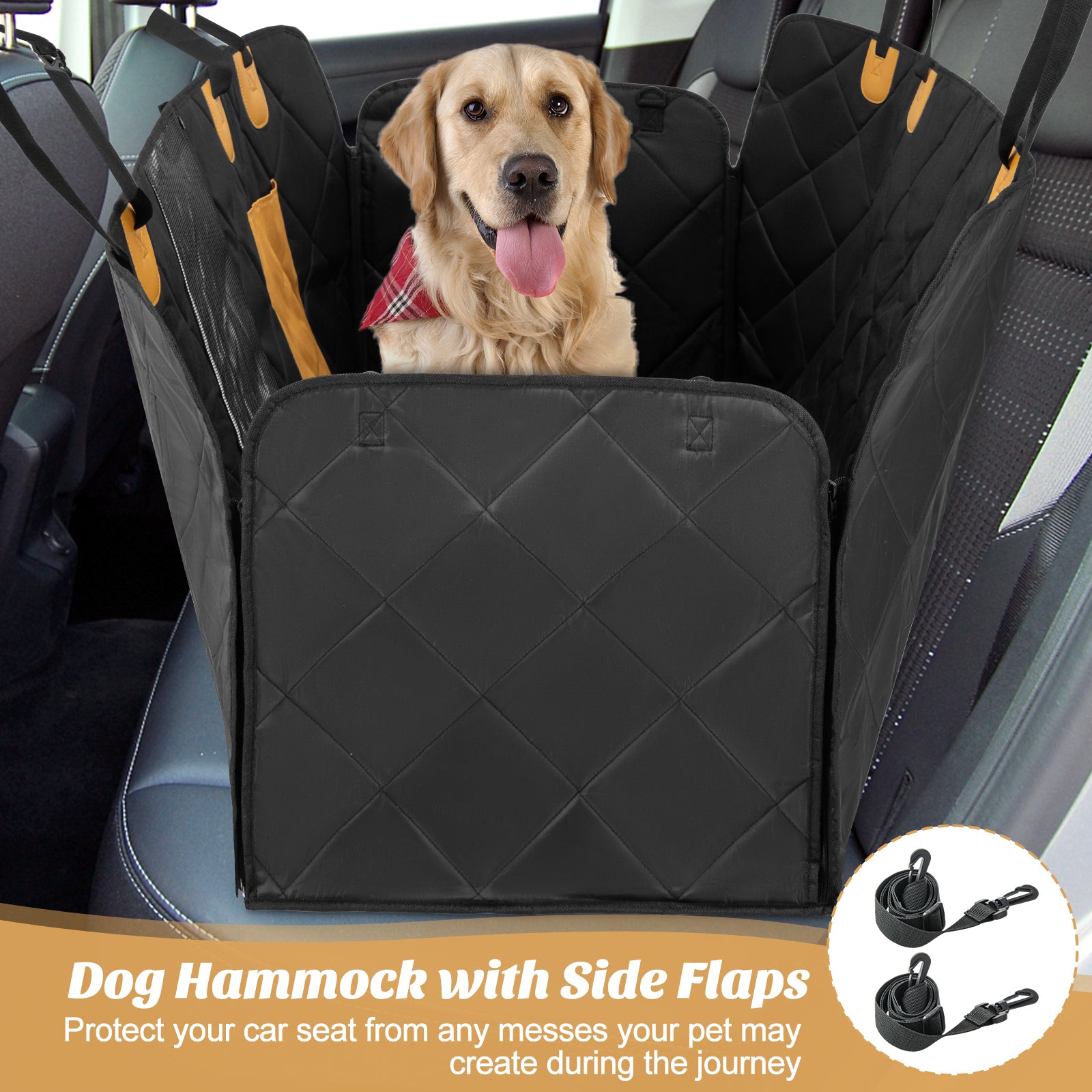 Waterproof Dog Car Seat Cover for Back Seat with Mesh Windows-Black
