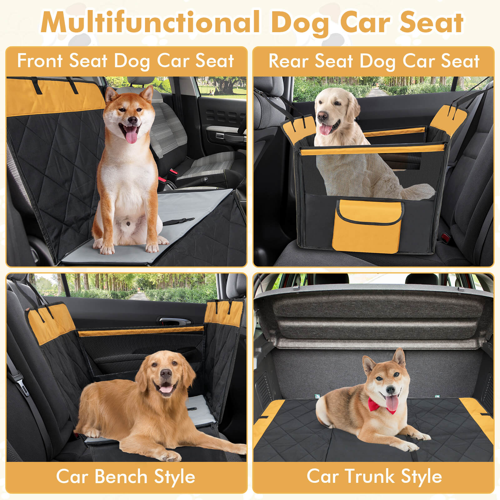 Dog Car Seat Cover with Safety Belt for Small and Medium Dogs-Black
