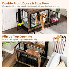 Dog Crate Furniture with 3 Lockable Doors and Flip-up Top-Coffee