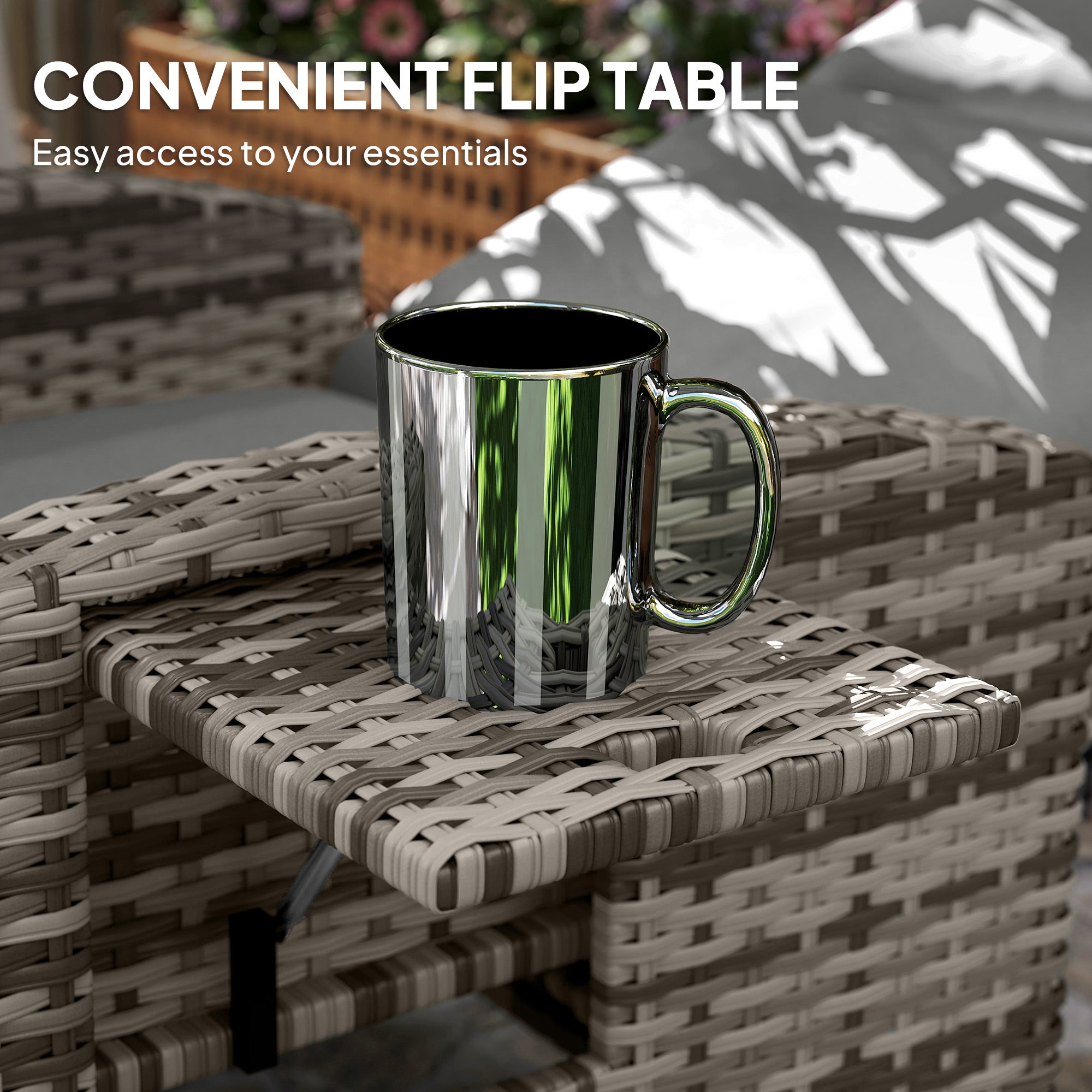 Outsunny 145√Ç¬∞ Reclining Rattan Armchair, with Footrest - Mixed Grey/Grey