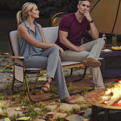 Double Camping Chair 2-Person with Detachable Cushion and Side Pocket -Grey