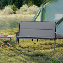 Double Camping Chair 2-Person with Detachable Cushion and Side Pocket -Grey